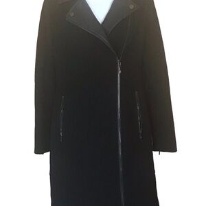 Ted Baker  Black Byyra Faux Leather-Trimmed Long Biker Coat Size 0